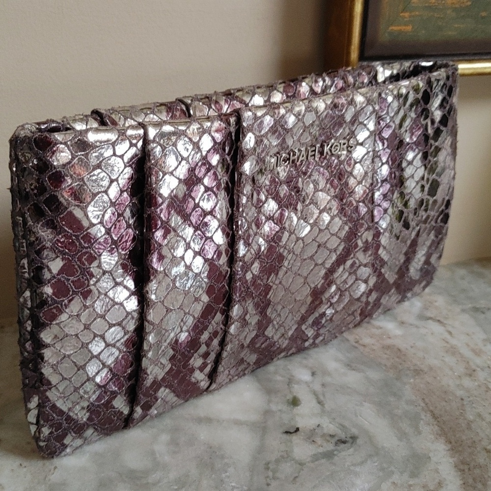 Michael Kors Snakeskin Embossed Leather Clutch